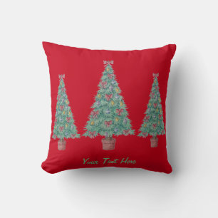 trees with red bows bells for christmas throw pillow