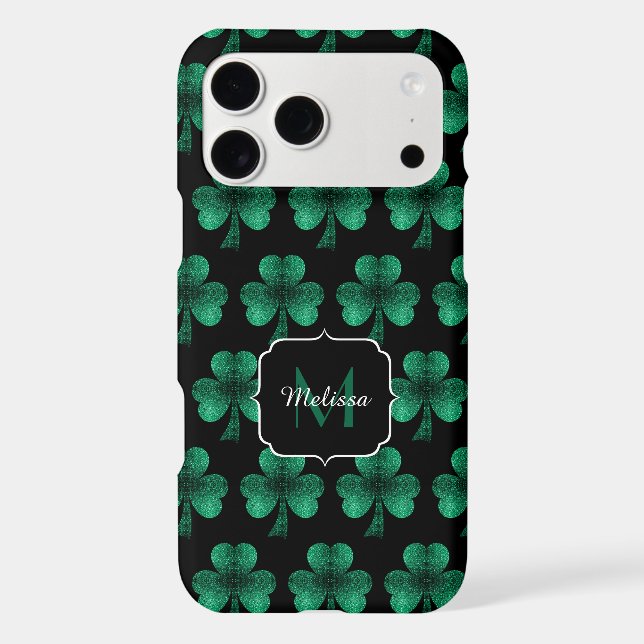 Trèfle à Monogramme noir avec Étincelle Vert Émera (Verso)