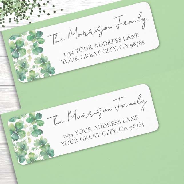 Trèfle à trois feuilles vert Adresse de retour (Green Clover Shamrock Return Address label)