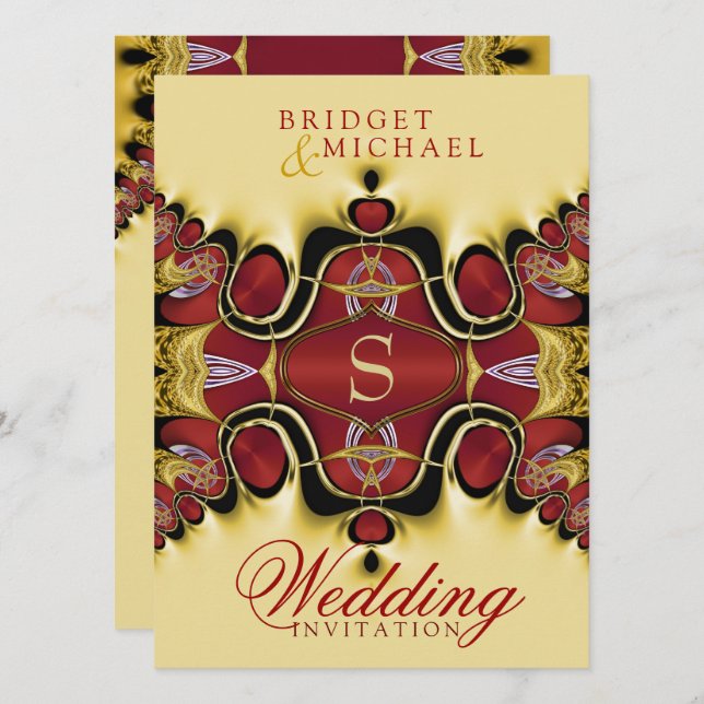 Trek Royale Satin Red+Creme Wedding Invitation (Front/Back)