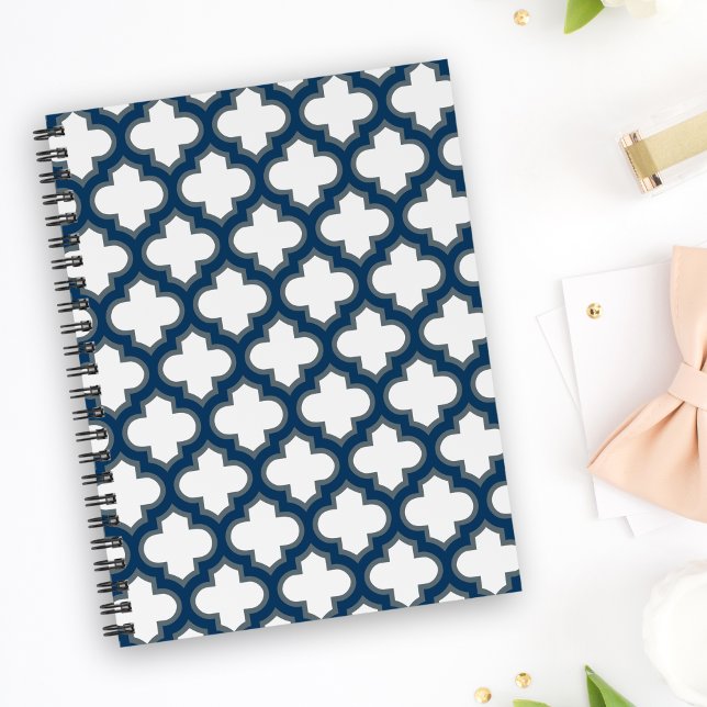 Trellis bleu blanc et marine, treillis, Quatrefoil (Créateur téléchargé)