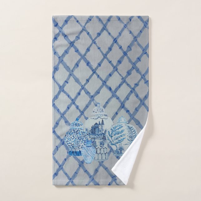 Trellis Cane Blue & White Ginger Jar Hand Towel (Hand Towel)