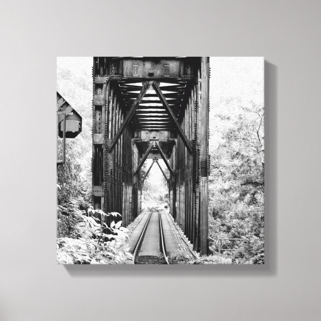 Trellis de train rural noir et blanc sur toile (Recto)