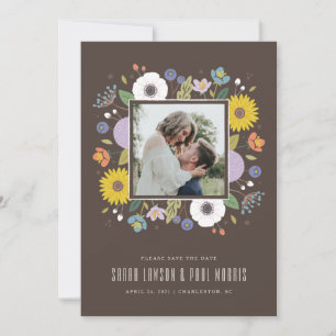 Trellis Flower Frame Save the Date - Brown