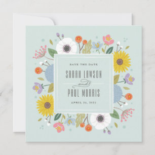 Trellis Flower Frame Save the Date - Mint Green