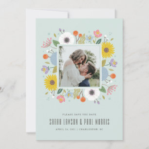 Trellis Flower Frame Save the Date - Mint Green