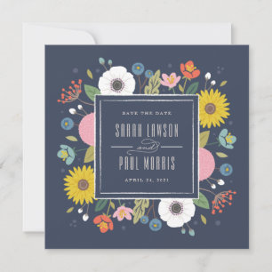 Trellis Flower Frame Save the Date - Navy Blue
