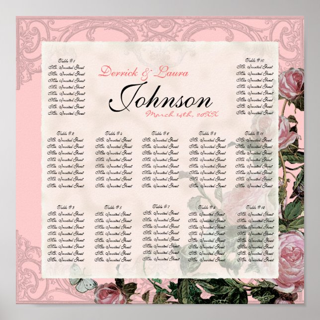 Trellis Rose Vintage - Table Seating Chart (Front)
