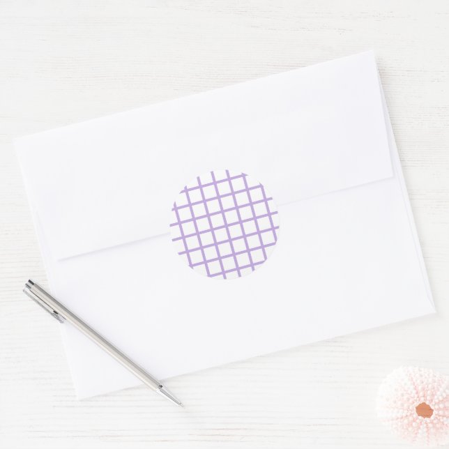 Trellis Soft Lavender - White Classic Round Sticker (Envelope)