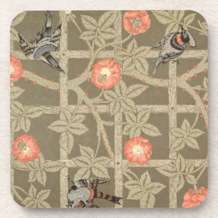 Trellis wallpaper design with a bottle green backg coaster