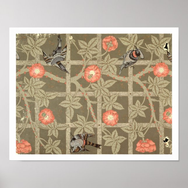 Trellis wallpaper design with a bottle green backg poster (Front)