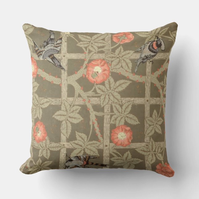 Trellis wallpaper design with a bottle green backg throw pillow (Front)