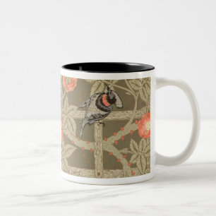 Trellis wallpaper design with a bottle green backg Two-Tone coffee mug