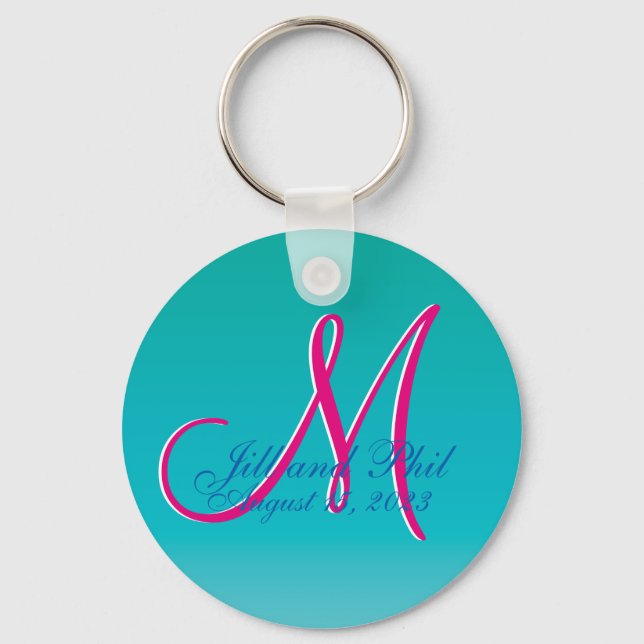 Tremendous Turquoise Budget Wedding Monogram Keychain (Front)