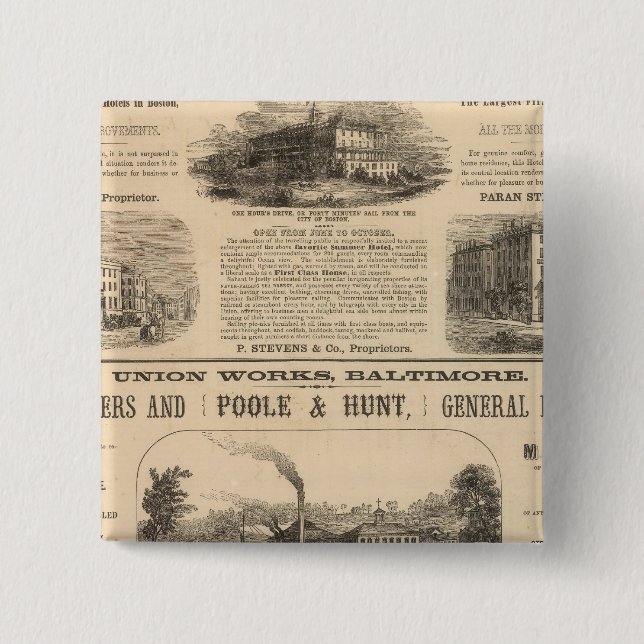 Tremont House, Boston hotel Nahant House 2 Inch Square Button (Front)