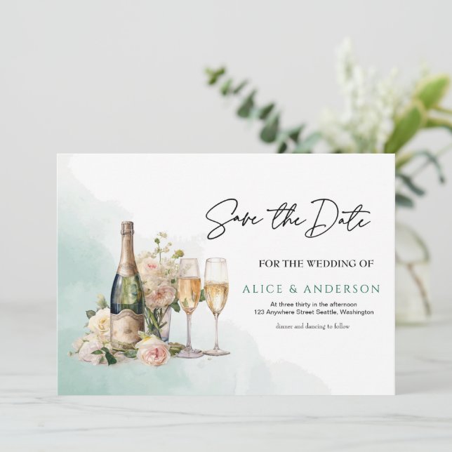 Trenby Bride Floral Green Wedding Save The Date (Standing Front)