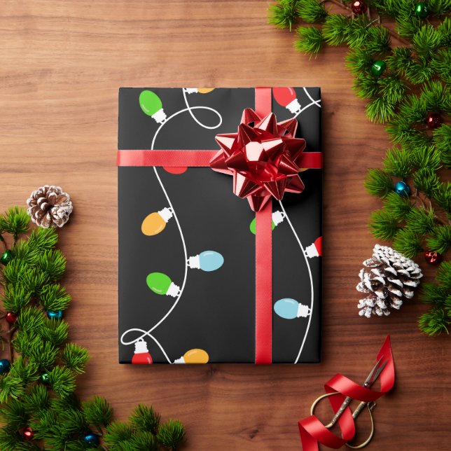 Trend Black Christmas Lights Wrapping Paper (Holiday Gift)