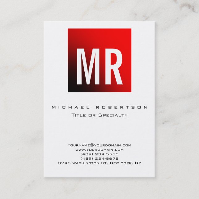 Trend Bold Fonts Monogram White Red Business Card (Front)