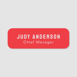 Trend Bright Red Professional Plain Modern Elegant Name Tag