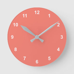 Trend Color  Coral Sunset Round Clock With Numbers