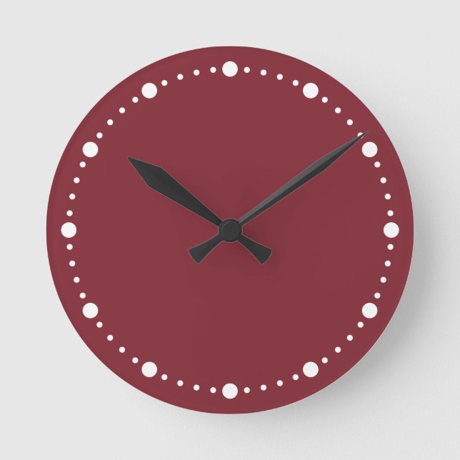 Trend Colour - Crimson Red White Dots Round Clock (Front)