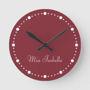 Trend Colour Crimson Red White Dots  Round Clock