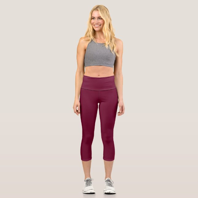 Trend Colour - Dark Burgundy High Waisted Capri Leggings (Front)