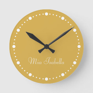 Trend Colour Golden Yellow & White Dots Round Cloc Round Clock