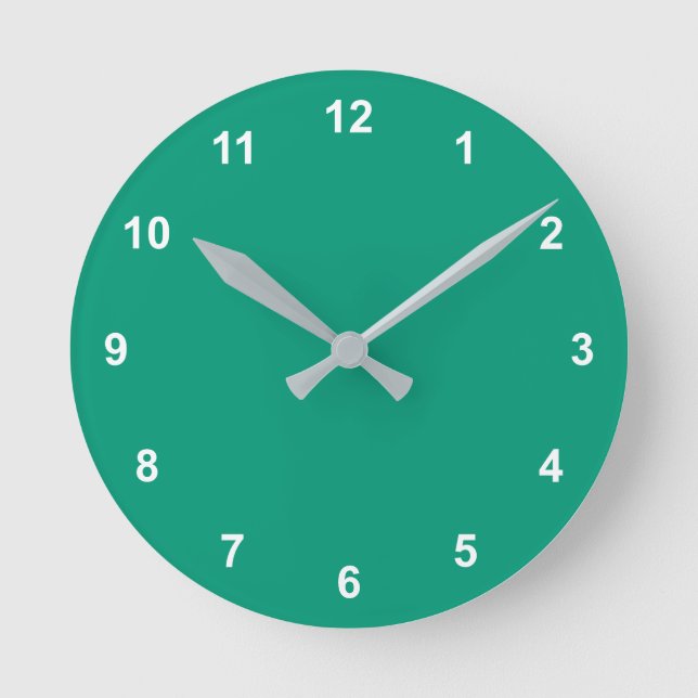 Trend Colour - Jade Green Round Clock With Numbers (Front)