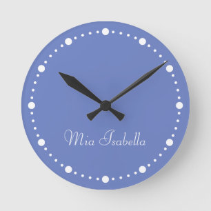 Trend Colour Jewel Blue White Dots Name Round Cloc Round Clock