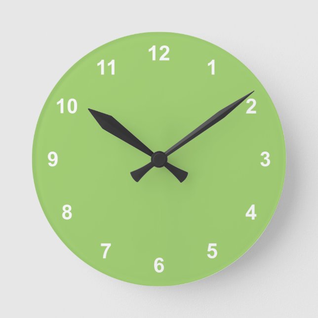 Trend Colour - Kiwi Green Round Clock With Numbers (Front)