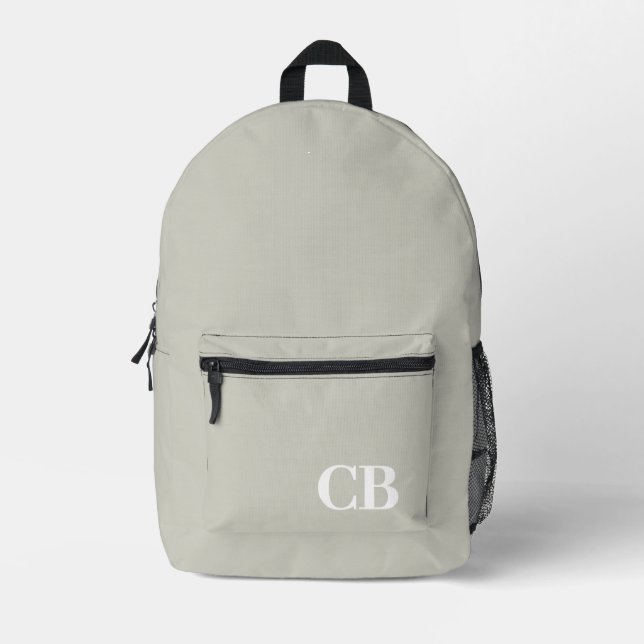 Trend Colour - Light Grey Monogram Printed Backpac Printed Backpack (Front)