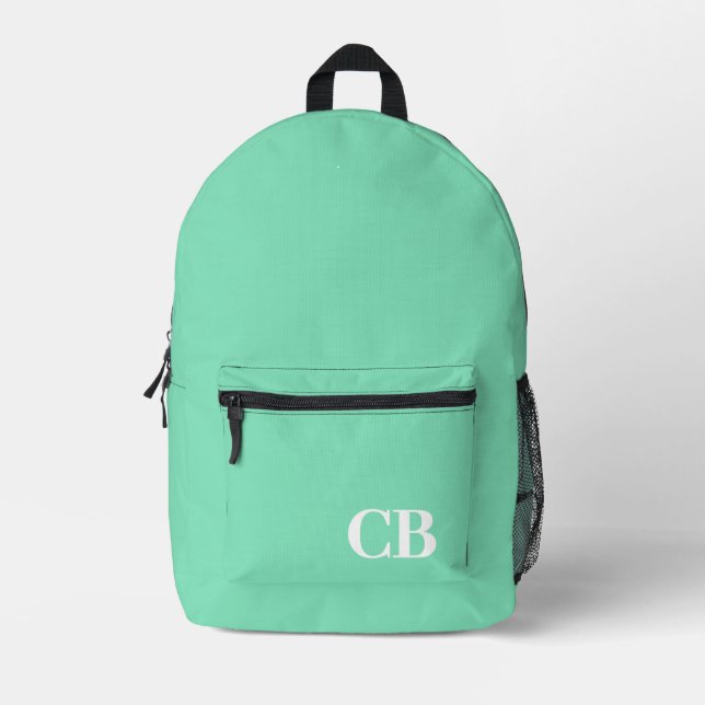 Trend Colour - Minty Gree Monogram Printed Backpac Backpack (Front)