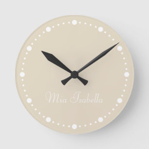 Trend Colour Natural Beige White Dots Round Clock