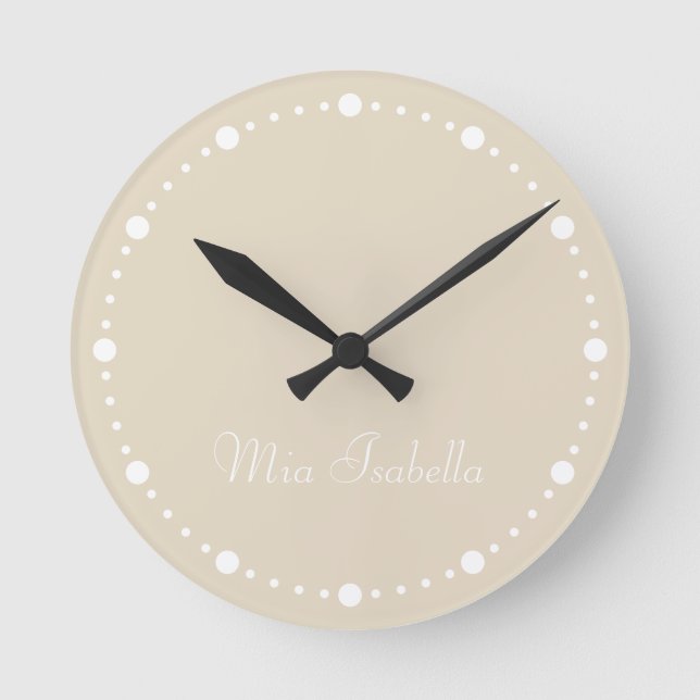 Trend Colour Natural Beige White Dots Round Clock (Front)