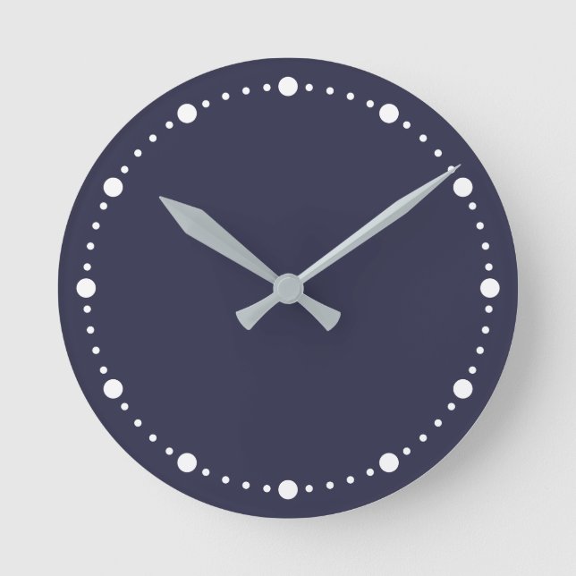 Trend Colour - Navy Blue White Dots Round Clock (Front)