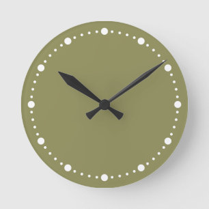 Trend Colour - Olive Green & White Dots Round Cloc Clock