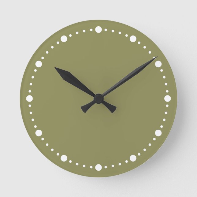 Trend Colour - Olive Green & White Dots Round Cloc Clock (Front)