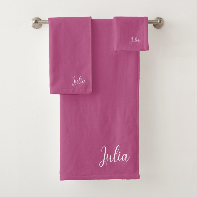 Trend Colour Pink Purple Berry Name Bath Towel Set (Insitu)