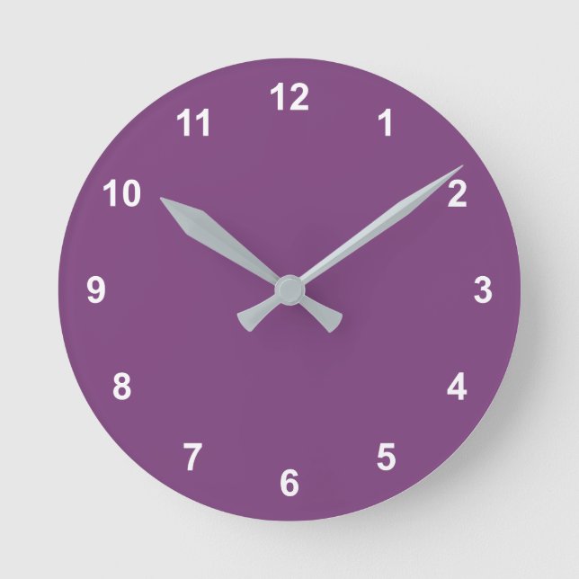 Trend Colour - Plum Purple Round Clock With Number (Front)