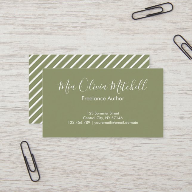 Trend Colour Reed Green Minimalist Business Card (Front/Back In Situ)