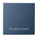 Trend Colour - Serious Blue Ceramic Tile<br><div class="desc">Introducing the trendy spring shade: Serious Dark Blue. Elevate your home decor with our modern and stylish ceramic tile, featuring a customizable name in a charming handwritten looking font. Its elegant and minimalist design in solid colour exudes timeless appeal, making it perfect for yourself or as a thoughtful gift for...</div>