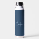 Trend Colour Serious Blue Name Water Bottle<br><div class="desc">Introducing the trendy colour: Serious Blue. Modern and stylish Water Bottle with customizable name in a modern, handwritten looking, signature style font. Its simple and clean design in a solid colour offers a timeless and classic appeal. Explore our trend colours for more products in the same colour or discover other...</div>