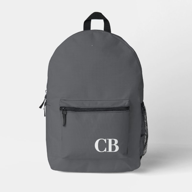 Trend Colour - Slate Grey Monogram Printed Backpac Printed Backpack (Front)