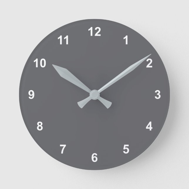 Trend Colour - Slate Grey Round Clock With Numbers (Front)