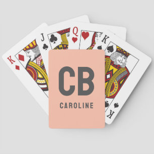 Trend Colour Soft Peach Grey Monogram Playing Card