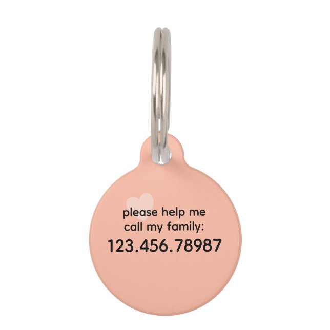 Trend Colour Soft Peach Help Pet ID Tag (Back)