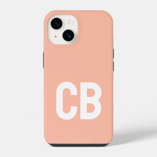 Trend Colour Soft Peach Minimalist Monogram iPhone Case (Back)