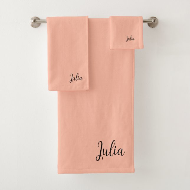Trend Colour Soft Peach Name Bath Towel Set (Insitu)