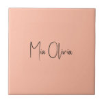 Trend Colour - Soft Peach Name Ceramic Tile<br><div class="desc">Introducing the trendy spring shade: Soft Pastel Peach. Elevate your home decor with our modern and stylish ceramic tile, featuring a customizable name in a charming handwritten font, looking like a signature. Its elegant and minimalist design in solid colour exudes timeless appeal, making it perfect for personal use or as...</div>